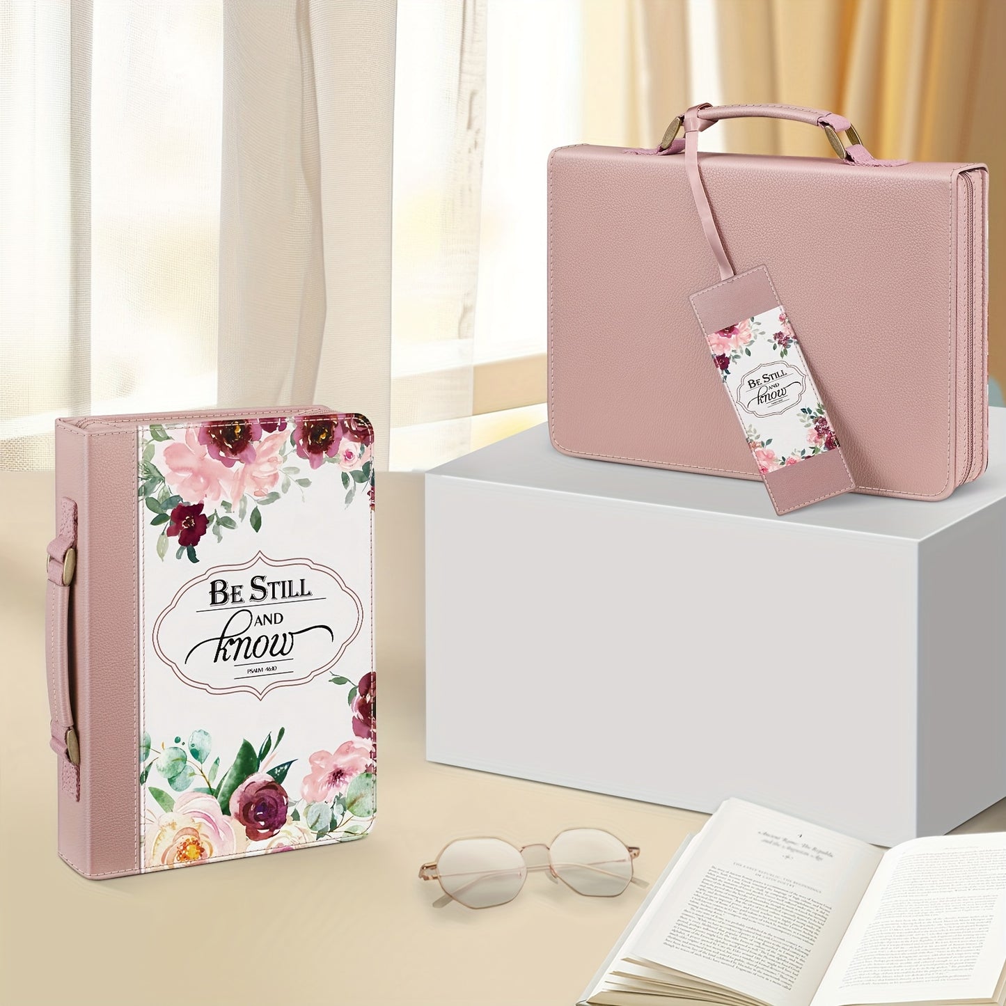 Faux Leather Large Classic Bible Cover - Carrying Book Case Church Bag with Handle - Gift for Women Lady Mother
