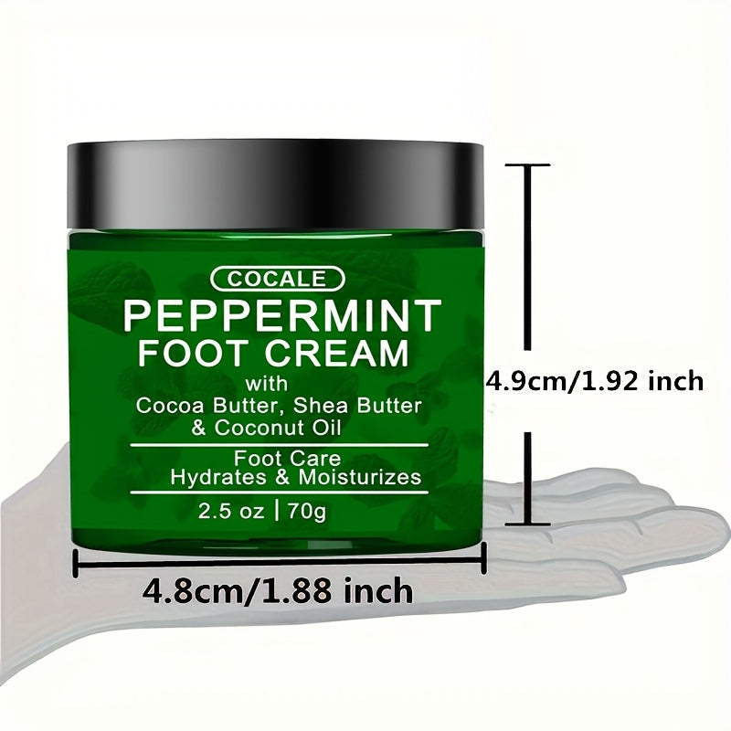 COCALE Peppermint Foot Cream with Shea Butter & Coconut Oil - Hydrates & Moisturizes Dry, Cracked Feet, Hands, Heels, Elbows - Alcohol-Free, Suitable for All Skin Types, 2.5oz