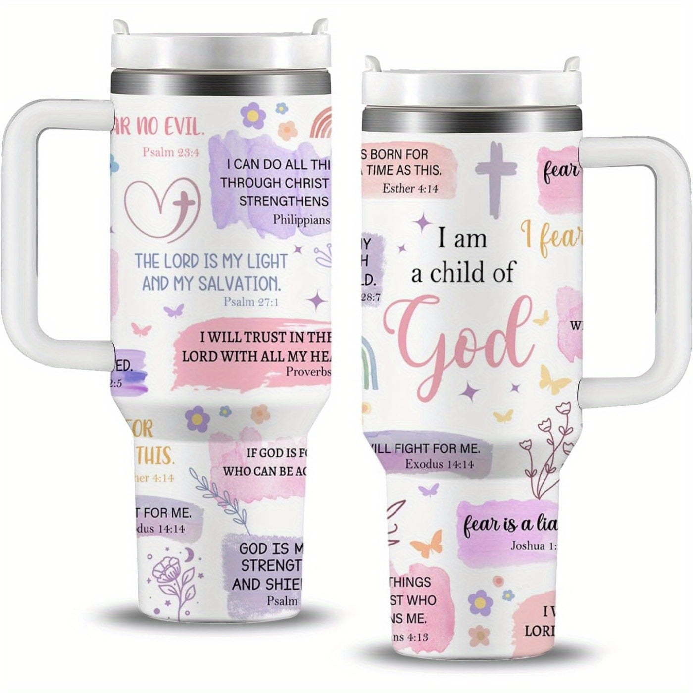 40 Oz Tumbler With Handle, With Inspirational Scriptures to Inspire Your Faith