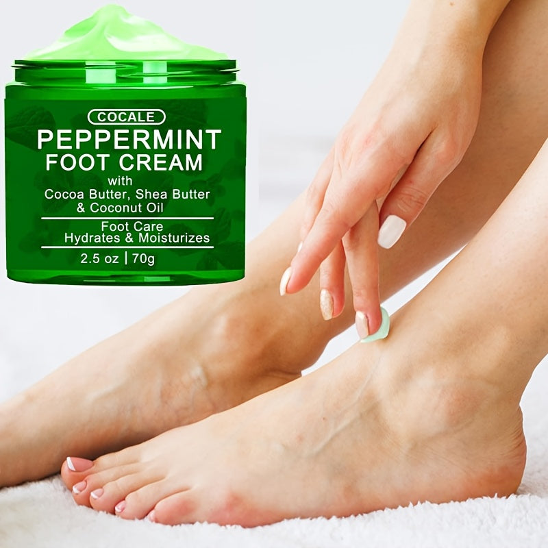 COCALE Peppermint Foot Cream with Shea Butter & Coconut Oil - Hydrates & Moisturizes Dry, Cracked Feet, Hands, Heels, Elbows - Alcohol-Free, Suitable for All Skin Types, 2.5oz