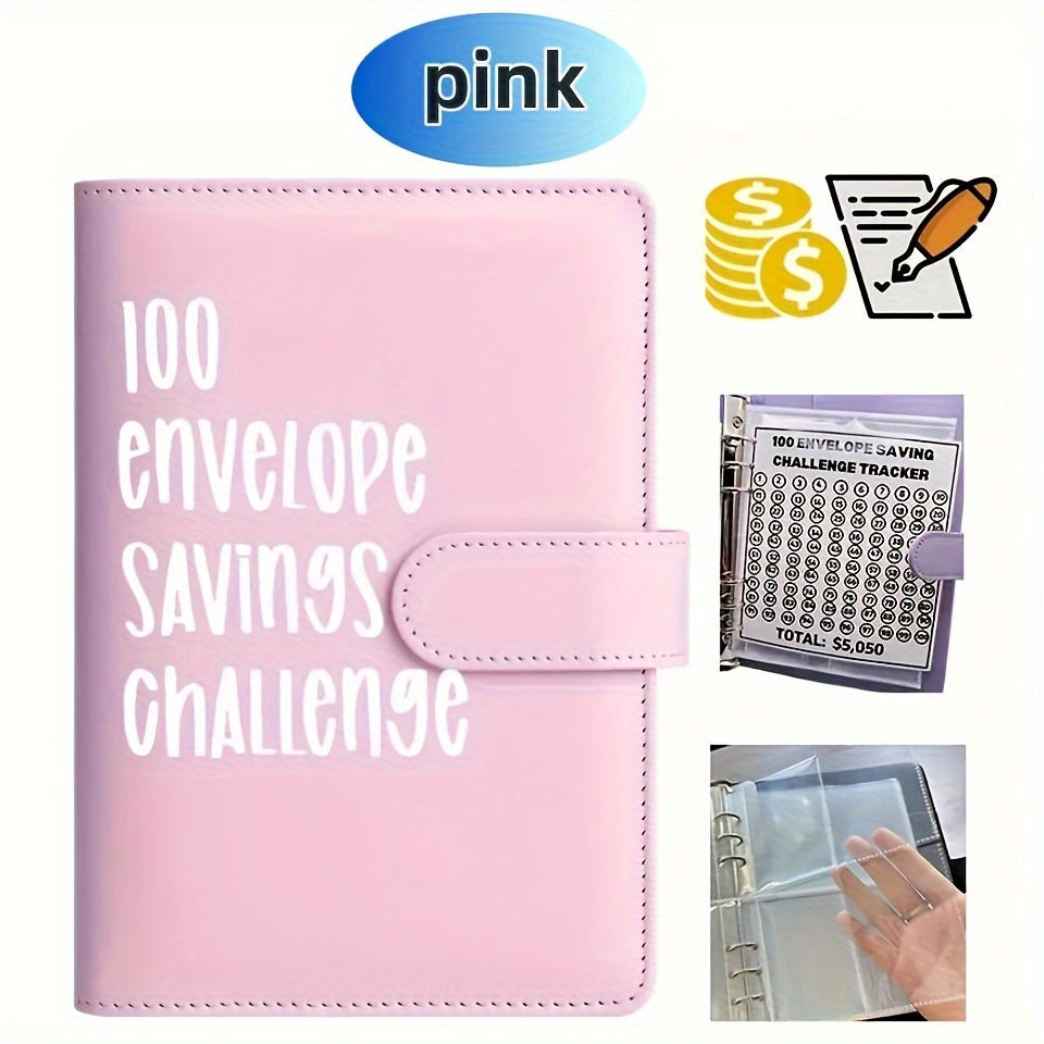 100 Envelopes Savings Challenge, Faux Leather Cover 100 Envelopes Challenge Binder