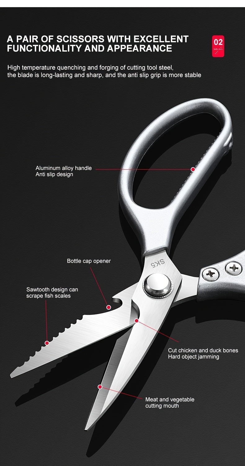 1 Pack Multi-Function Kitchen Scissors Heavy Duty Sharp, Stainless Steel,