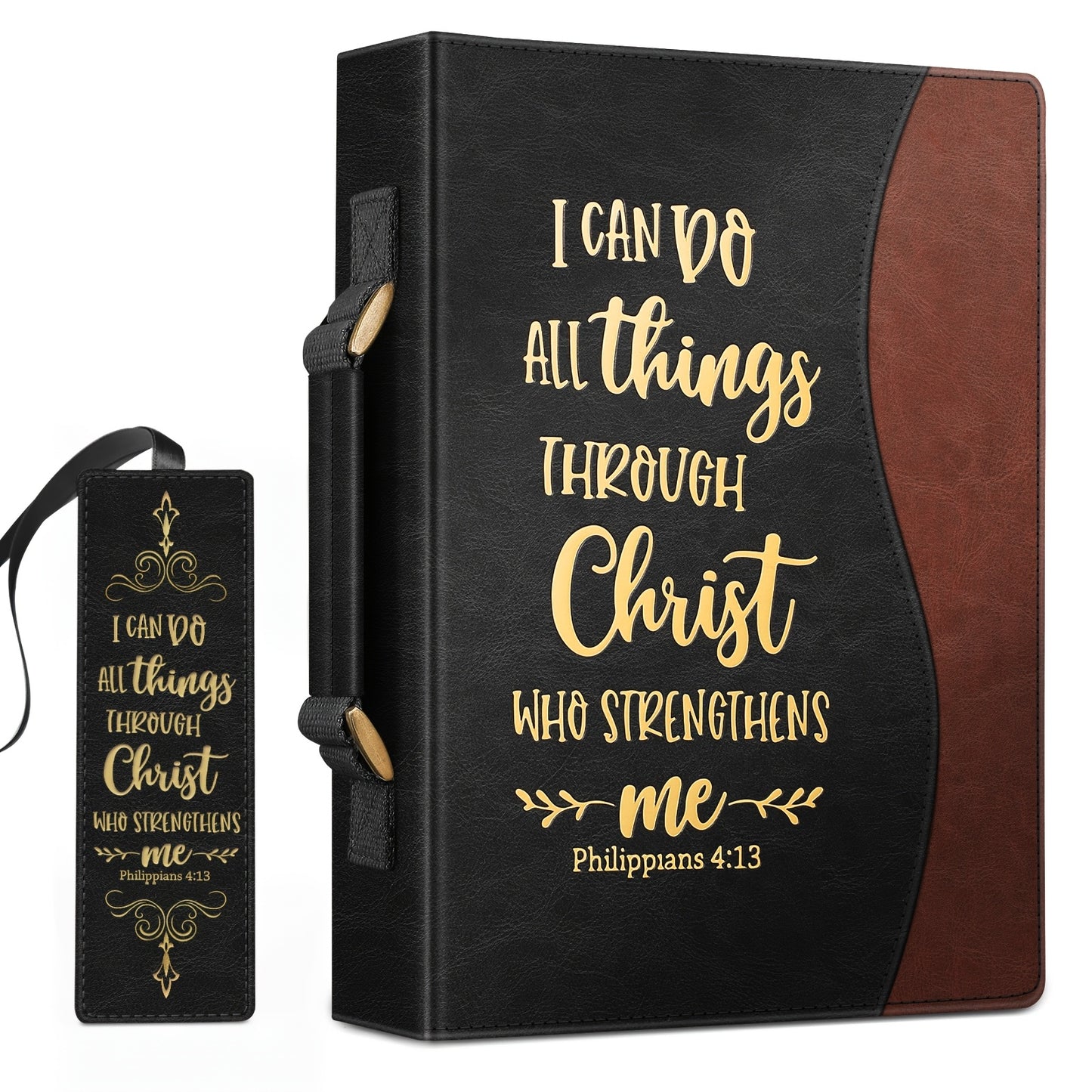 Faux Leather Large Classic Bible Cover - Carrying Book Case Church Bag with Handle - Gift for Women Lady Mother