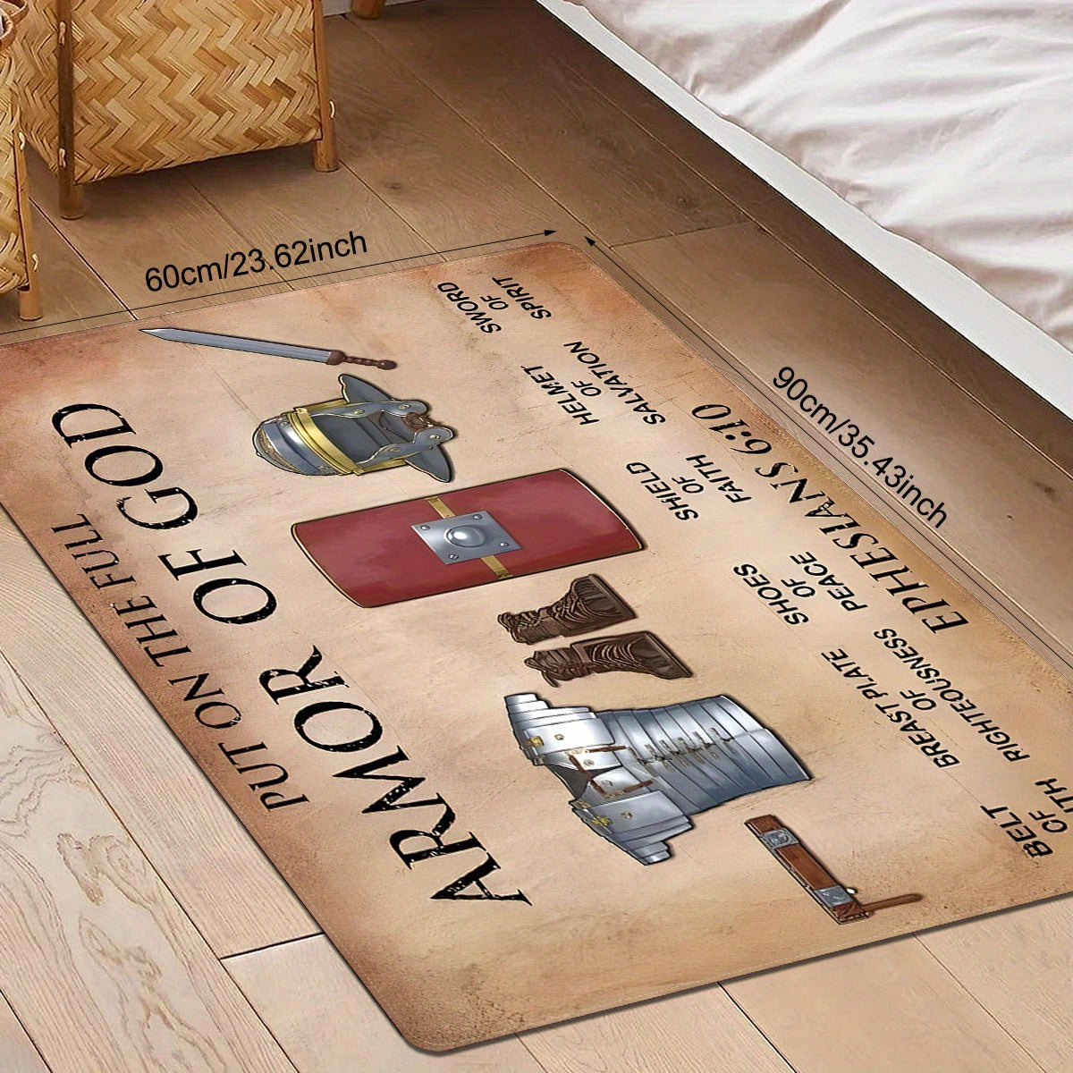 Armor of God Inspirational Polyester Doormat - Non-Slip, Stain Resistant & Lightweight Entry Mat for Indoor/Outdoor Use - Dry Clean Only