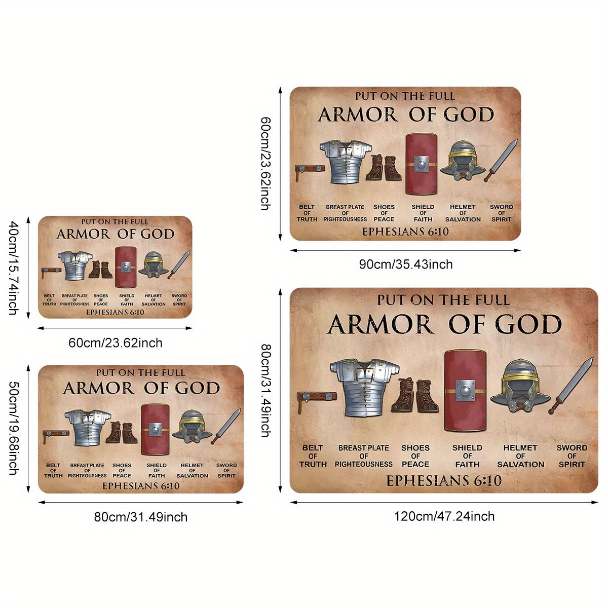 Armor of God Inspirational Polyester Doormat - Non-Slip, Stain Resistant & Lightweight Entry Mat for Indoor/Outdoor Use - Dry Clean Only