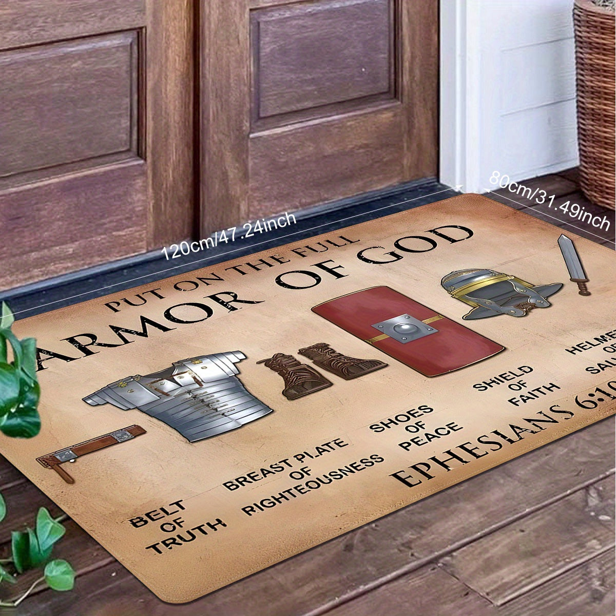 Armor of God Inspirational Polyester Doormat - Non-Slip, Stain Resistant & Lightweight Entry Mat for Indoor/Outdoor Use - Dry Clean Only