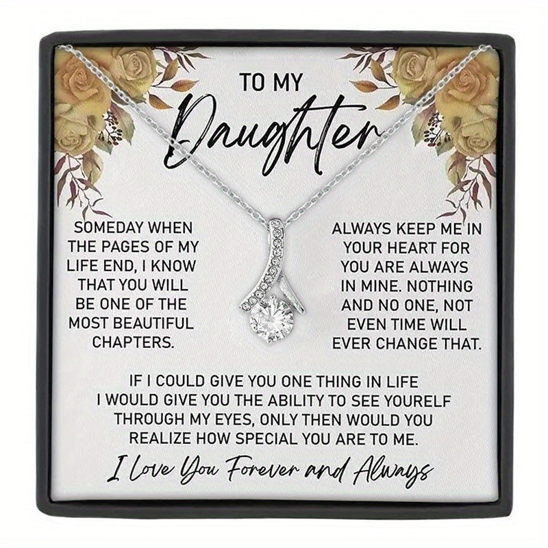 Fashionable water droplet shaped pendant necklace box card for my daughter gift
