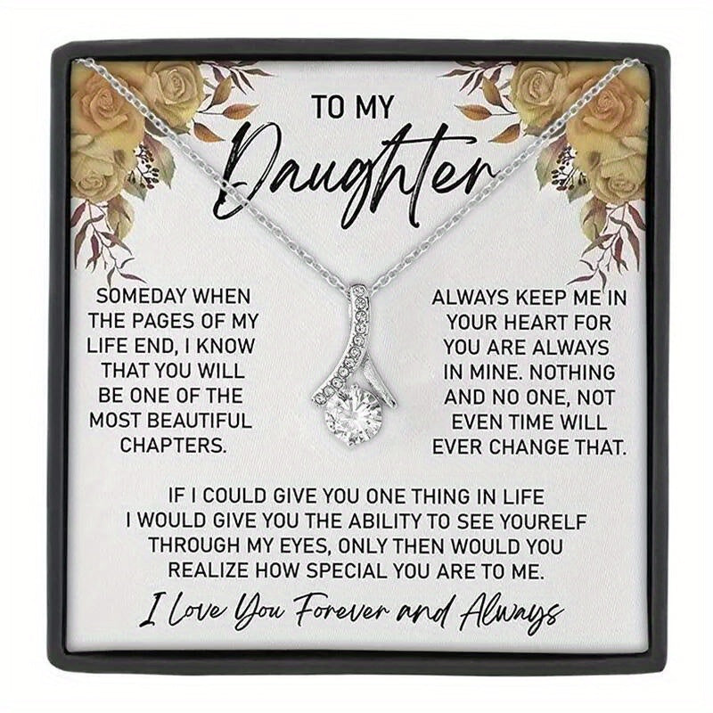 Fashionable water droplet shaped pendant necklace box card for my daughter gift