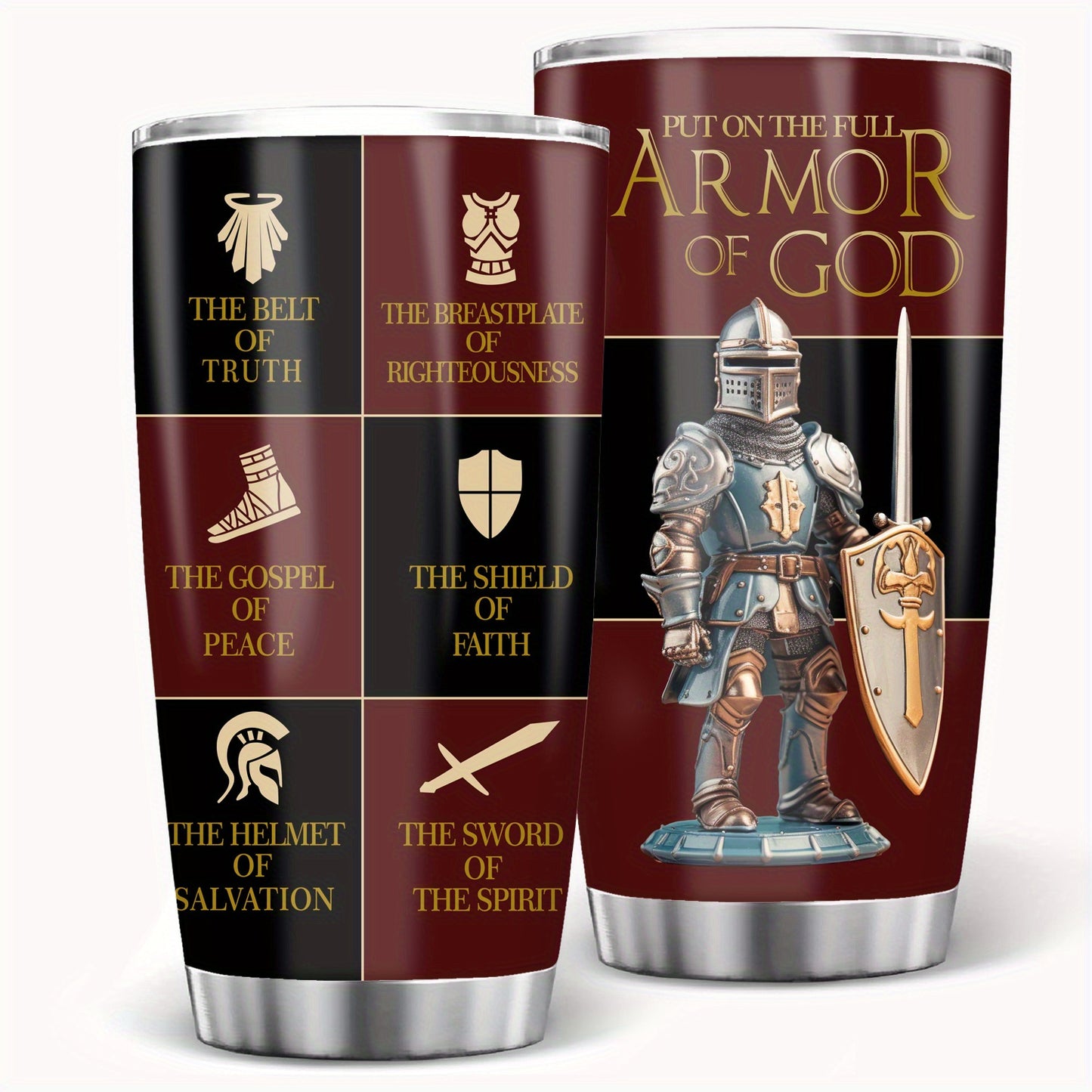 Christian Armor of God 20 oz Tumbler, 304 Stainless Steel Travel Mug, Insulated Water Bottle for Hot and Cold Beverages