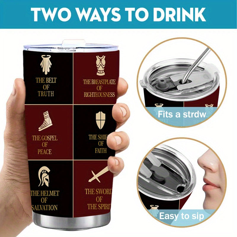 Christian Armor of God 20 oz Tumbler, 304 Stainless Steel Travel Mug, Insulated Water Bottle for Hot and Cold Beverages