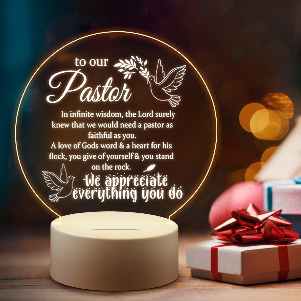Inspirational Pastor Appreciation LED Night Light - USB-Powered, Acrylic Frame, Christian Decor