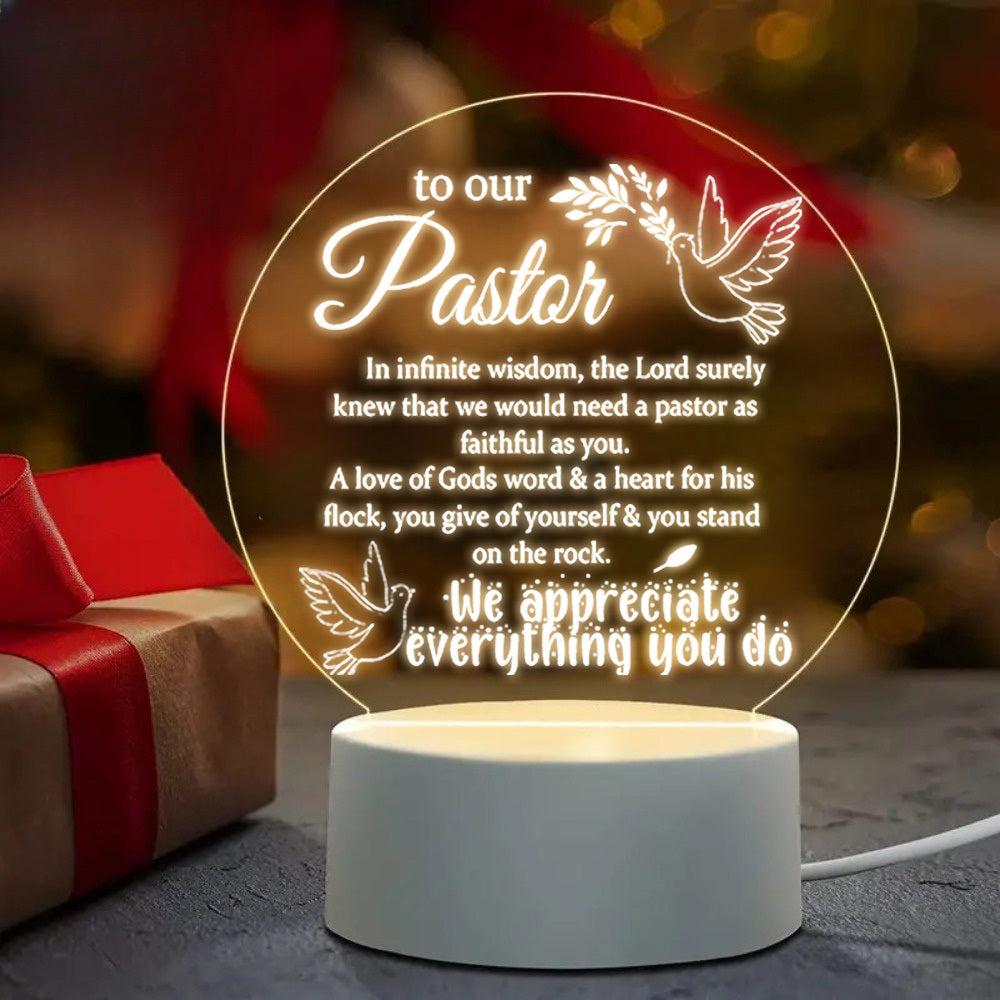 Inspirational Pastor Appreciation LED Night Light - USB-Powered, Acrylic Frame, Christian Decor