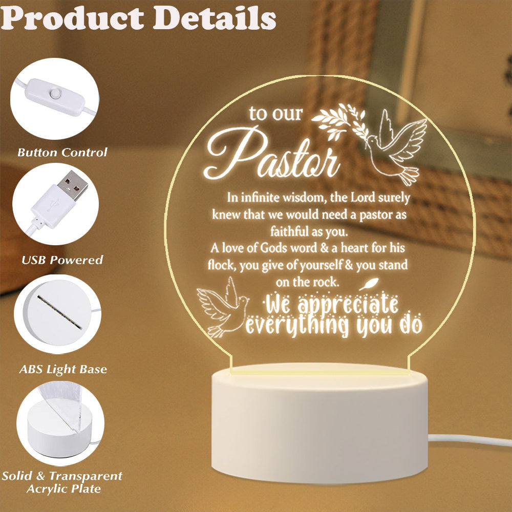 Inspirational Pastor Appreciation LED Night Light - USB-Powered, Acrylic Frame, Christian Decor