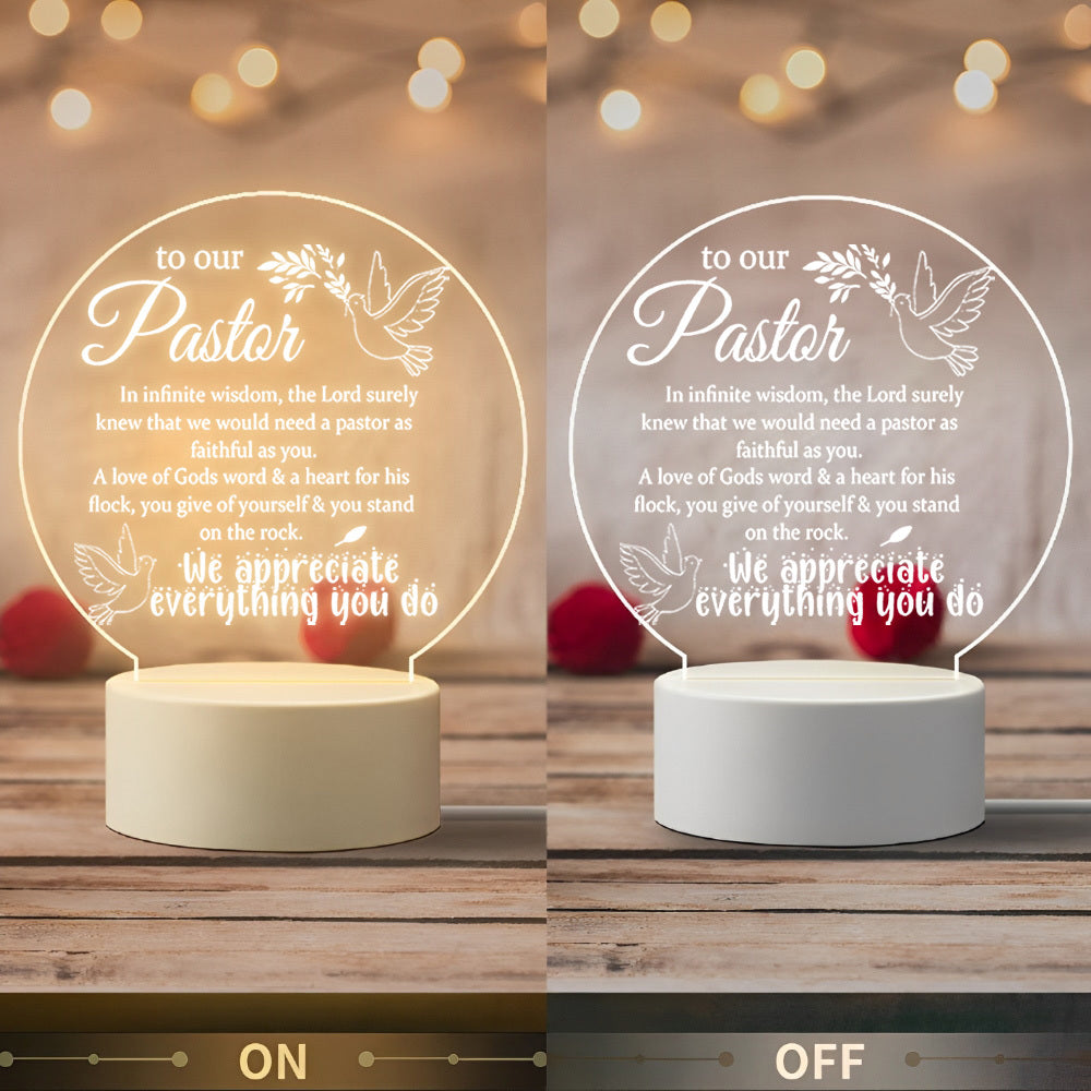 Inspirational Pastor Appreciation LED Night Light - USB-Powered, Acrylic Frame, Christian Decor