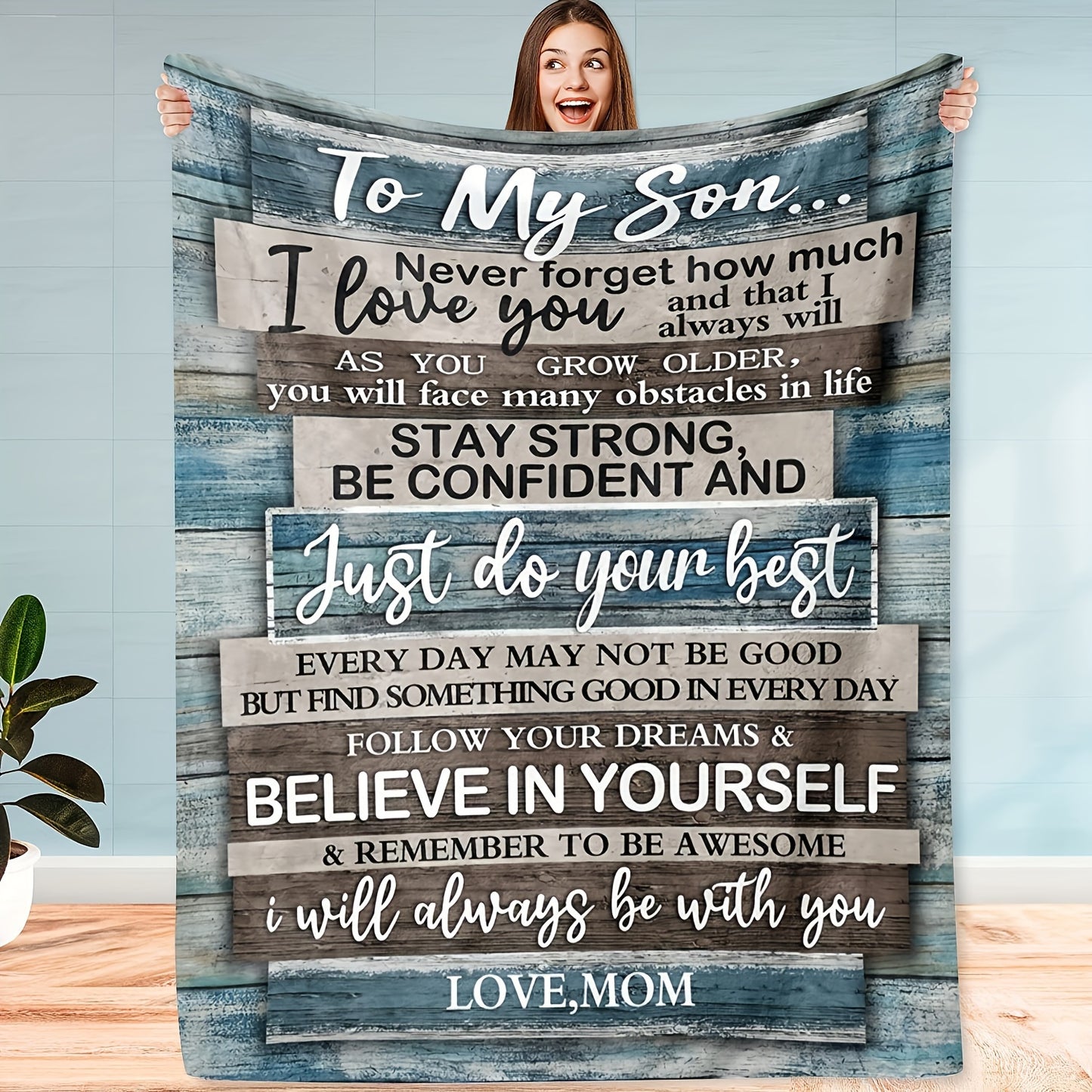 1pc Soft Flannel Blanket, To My Son From Mom Warm Cozy Throw Blanket For Couch, Bed or Sofa