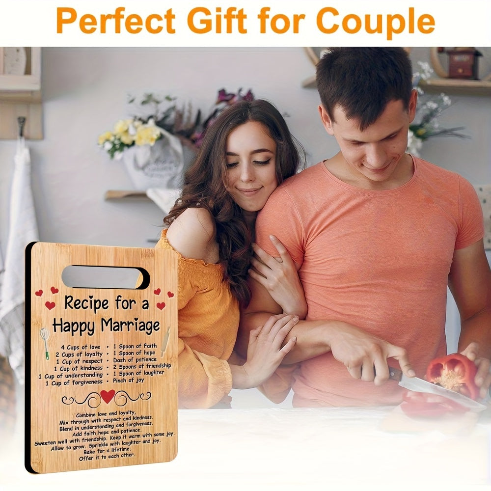 1PC Engraved Bamboo Cutting Board with Happy Marriage Recipe