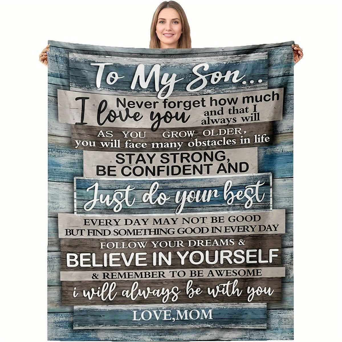 1pc Soft Flannel Blanket, To My Son From Mom Warm Cozy Throw Blanket For Couch, Bed or Sofa