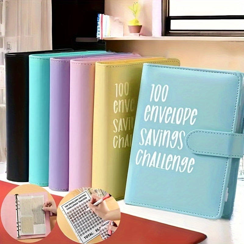 100 Envelopes Savings Challenge, Faux Leather Cover 100 Envelopes Challenge Binder