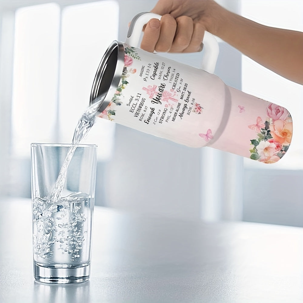 40 Oz Tumbler With Handle, With Inspirational Scriptures to Inspire Your Faith
