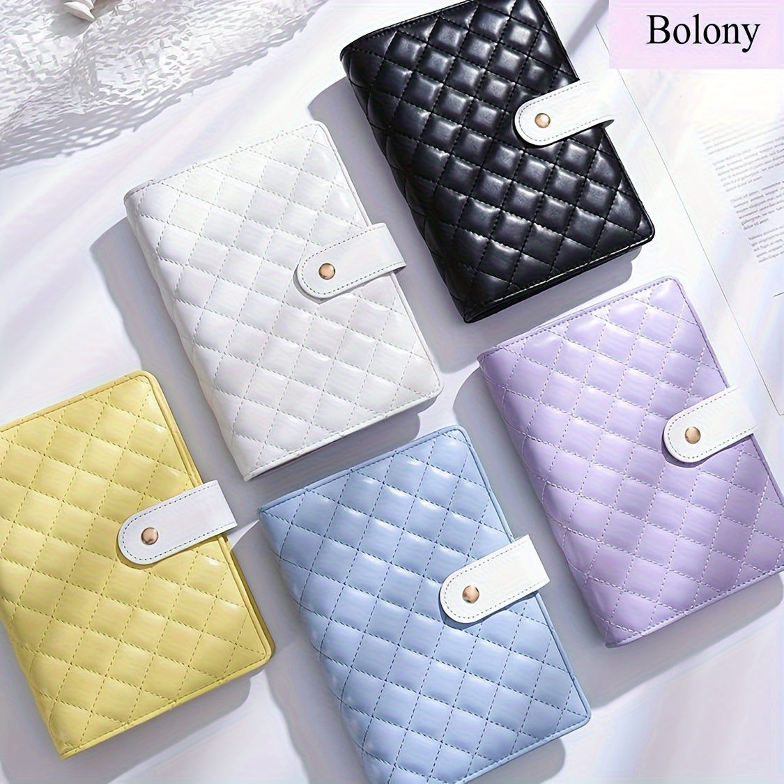 Bolony A6 Diamond-shaped Lattice Macarons Budget Binder For Cash Stuffing With Envelopes P Purple Blue Yellow Black White For Selection Monthly Saving Challenge Kit Budgeting Planner