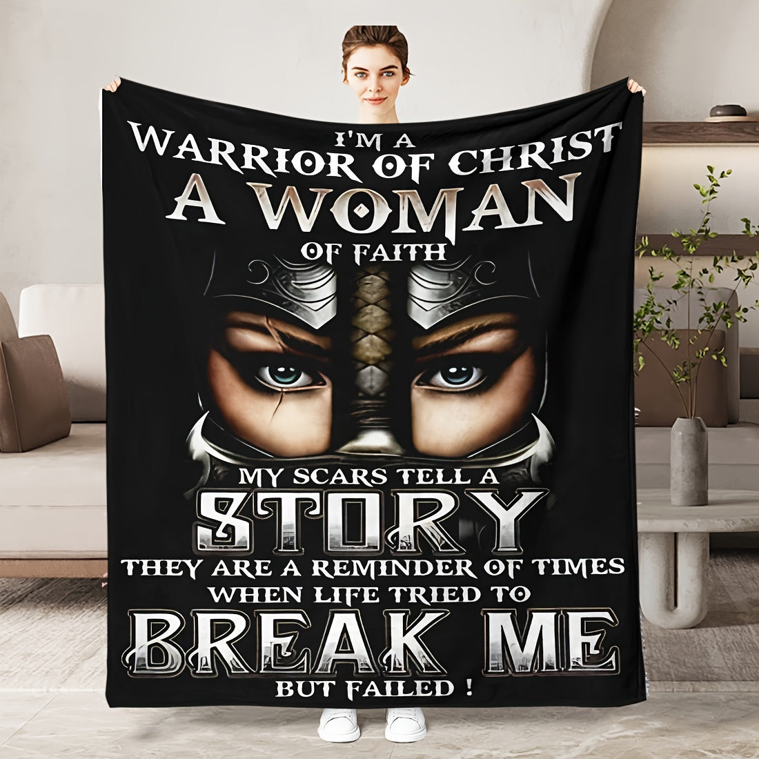 Warrior of Christ Faith-Inspired Flannel Blanket - Hypoallergenic, All-Season Comfort for Home, Office, & Travel