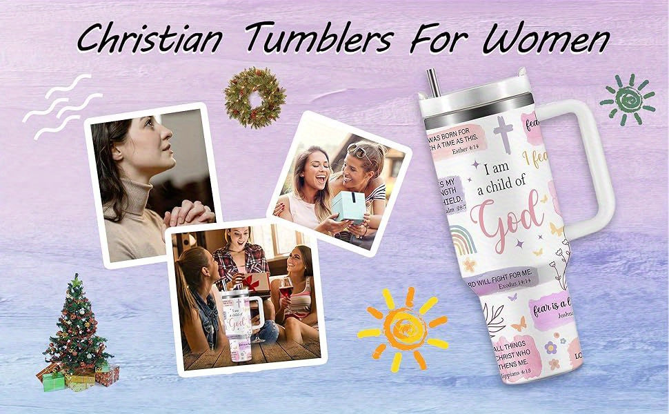 40 Oz Tumbler With Handle, With Inspirational Scriptures to Inspire Your Faith