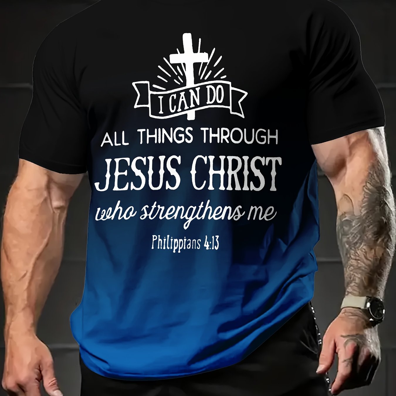Philippians 4:13 Scripture Tee - 1pc Vintage Inspirational Quote T-Shirt for Men