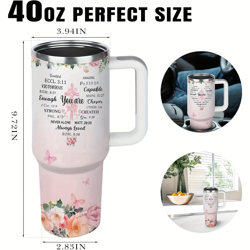 40 Oz Tumbler With Handle, With Inspirational Scriptures to Inspire Your Faith