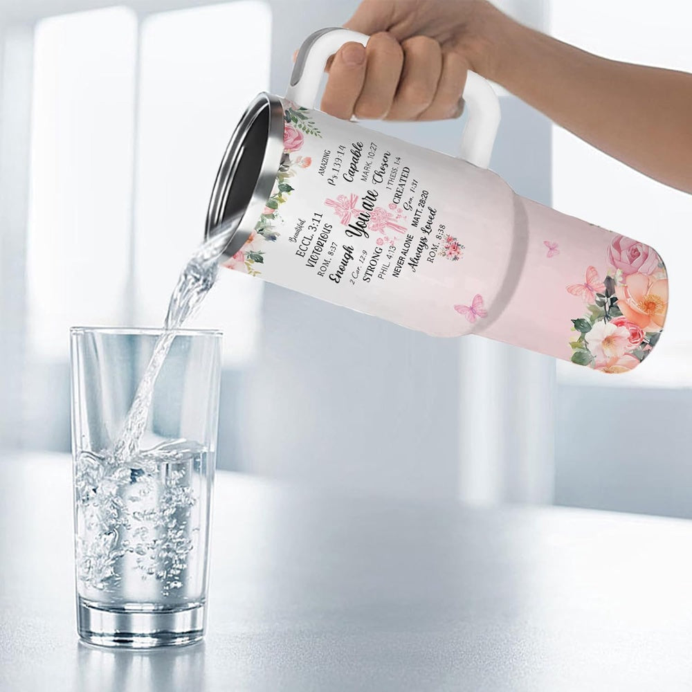 40 Oz Tumbler With Handle, With Inspirational Scriptures to Inspire Your Faith