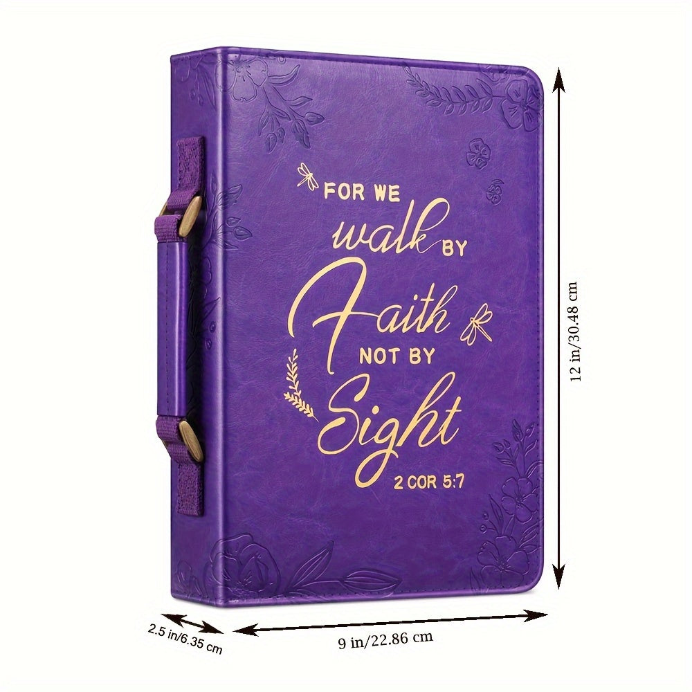 Extra Large Purple Bible Cover, Durable Faux Leather with Elegant Golden Embossed Scripture & Floral Design, Includes Matching Bookmark