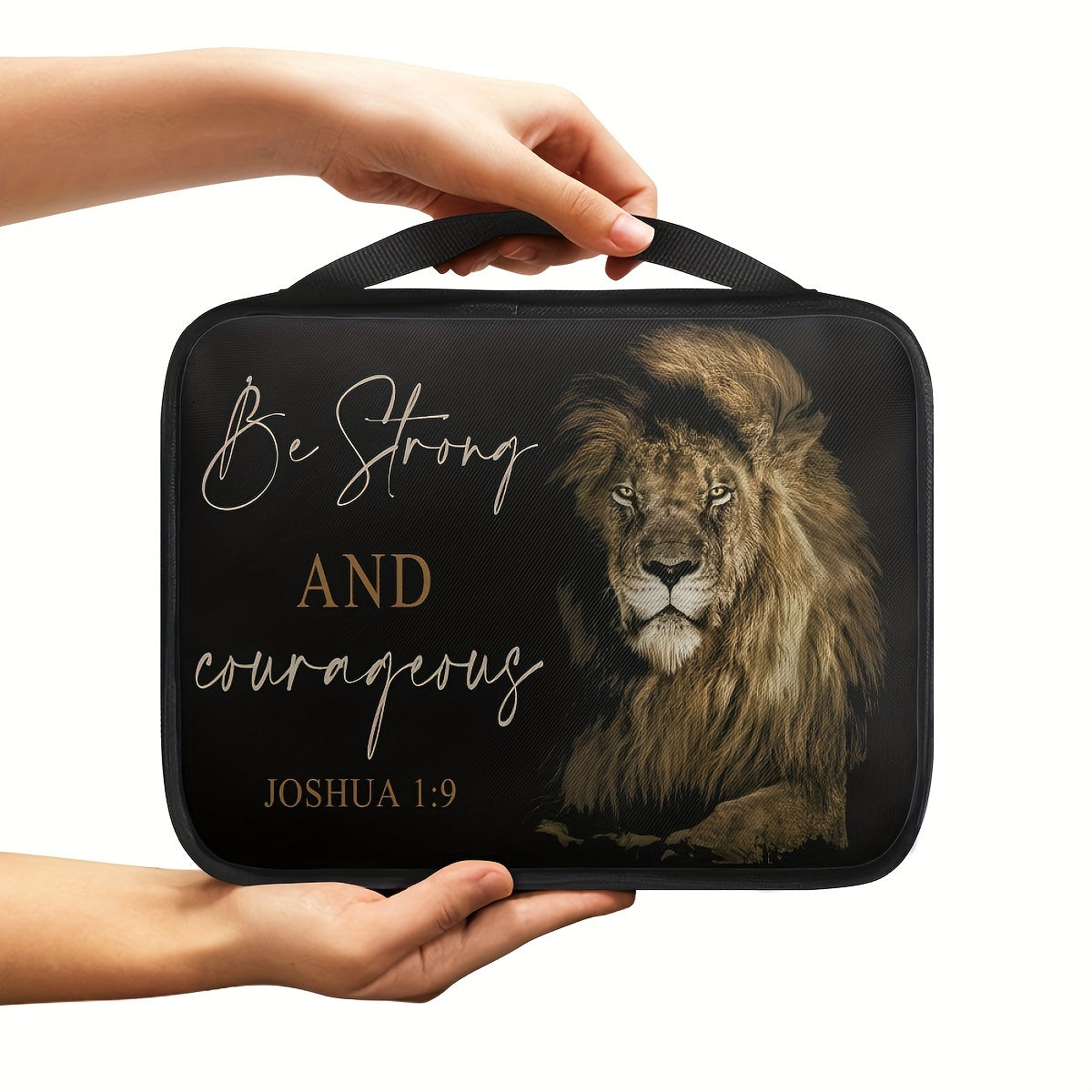 1pc Inspirational Lion Bible Tote Bag - "Let Your Faith Be Bigger Than Your Fear" Quote, Durable Polyester Bible Cover with Sturdy Handle,