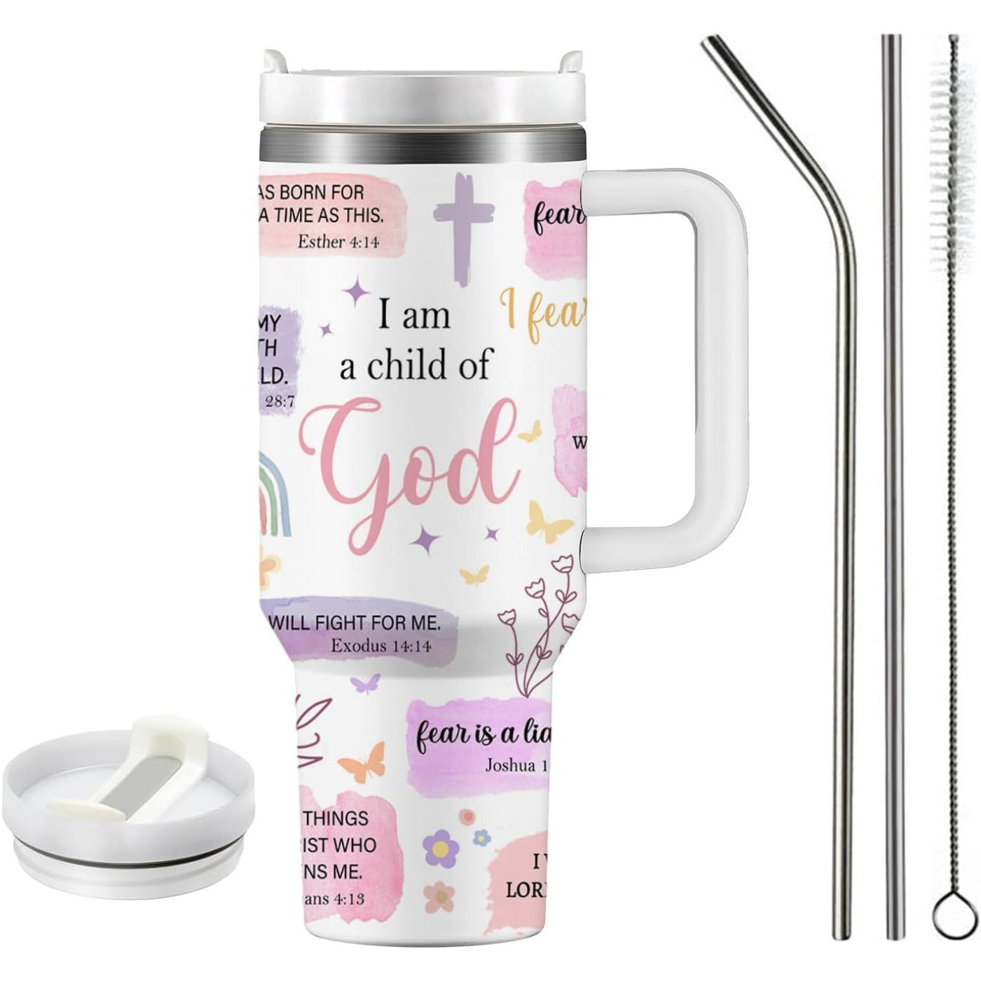 40 Oz Tumbler With Handle, With Inspirational Scriptures to Inspire Your Faith