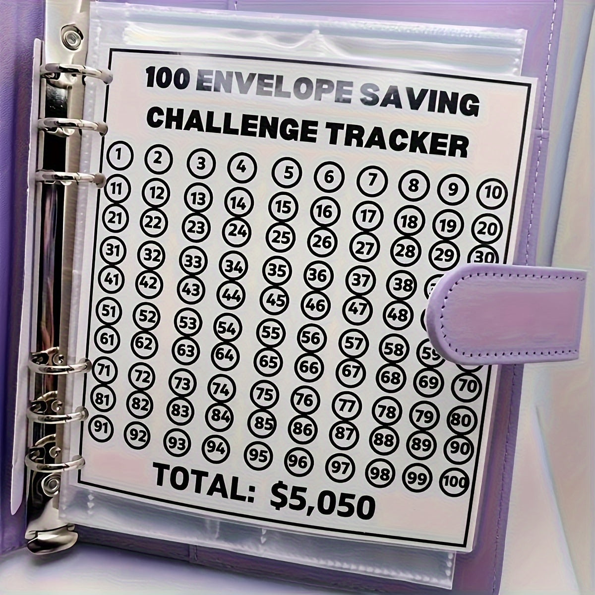 100 Envelopes Savings Challenge, Faux Leather Cover 100 Envelopes Challenge Binder