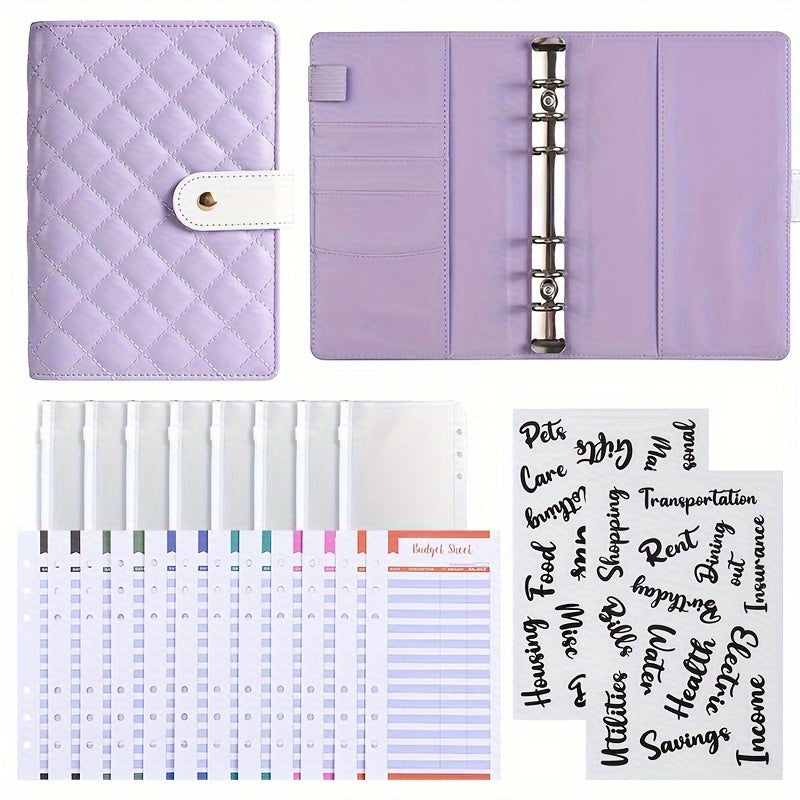 Bolony A6 Diamond-shaped Lattice Macarons Budget Binder For Cash Stuffing With Envelopes P Purple Blue Yellow Black White For Selection Monthly Saving Challenge Kit Budgeting Planner
