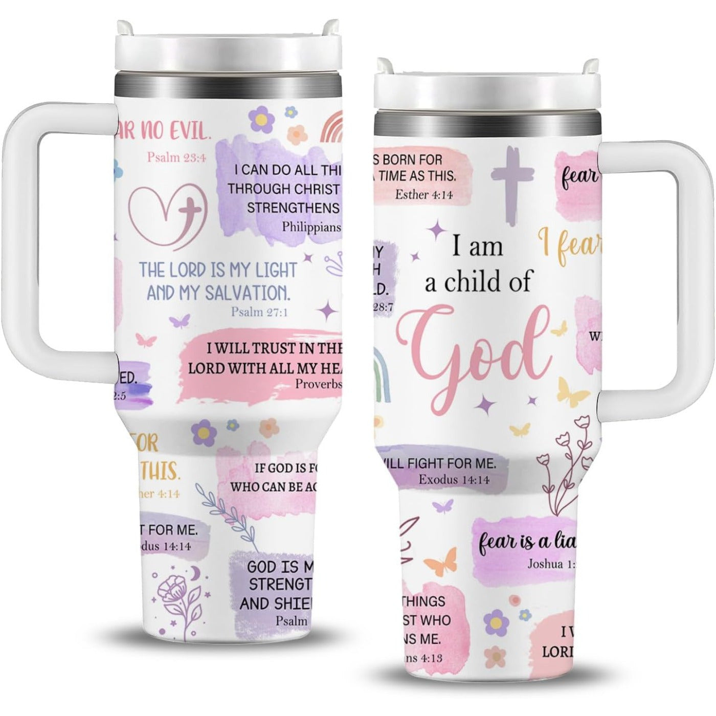 40 Oz Tumbler With Handle, With Inspirational Scriptures to Inspire Your Faith