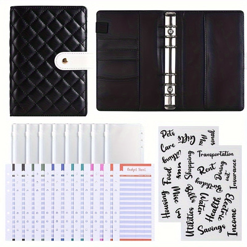 Bolony A6 Diamond-shaped Lattice Macarons Budget Binder For Cash Stuffing With Envelopes P Purple Blue Yellow Black White For Selection Monthly Saving Challenge Kit Budgeting Planner