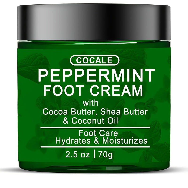 COCALE Peppermint Foot Cream with Shea Butter & Coconut Oil - Hydrates & Moisturizes Dry, Cracked Feet, Hands, Heels, Elbows - Alcohol-Free, Suitable for All Skin Types, 2.5oz