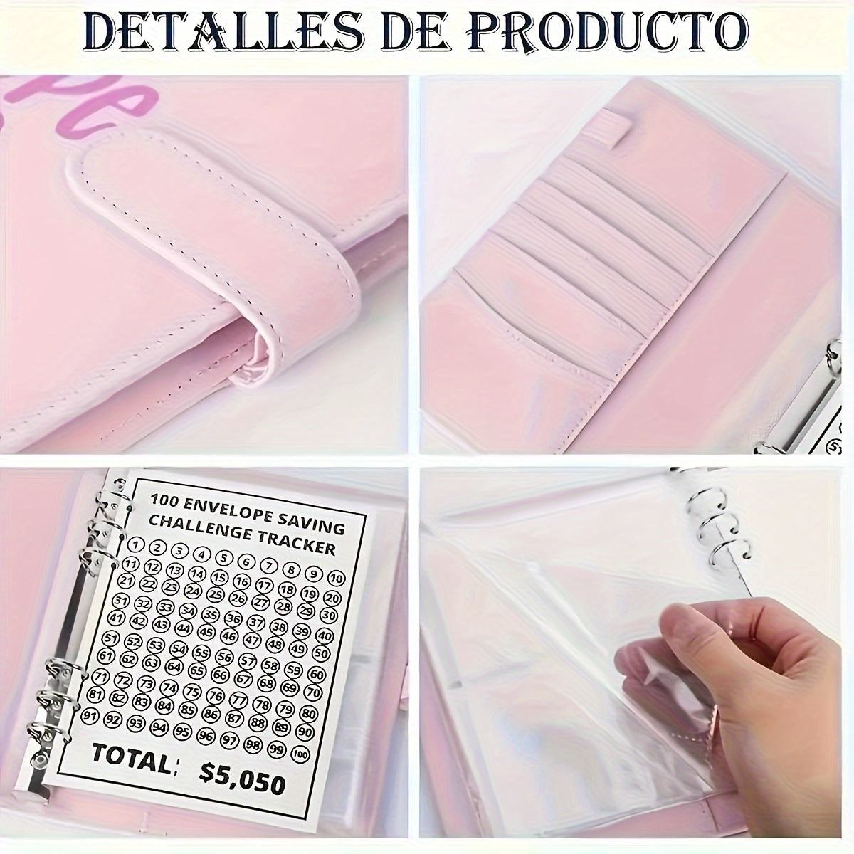 100 Envelopes Savings Challenge, Faux Leather Cover 100 Envelopes Challenge Binder