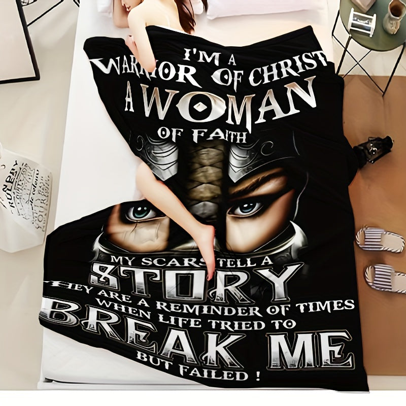 Warrior of Christ Faith-Inspired Flannel Blanket - Hypoallergenic, All-Season Comfort for Home, Office, & Travel