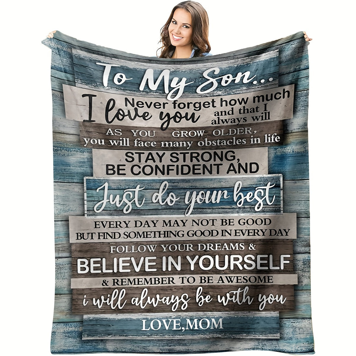 1pc Soft Flannel Blanket, To My Son From Mom Warm Cozy Throw Blanket For Couch, Bed or Sofa