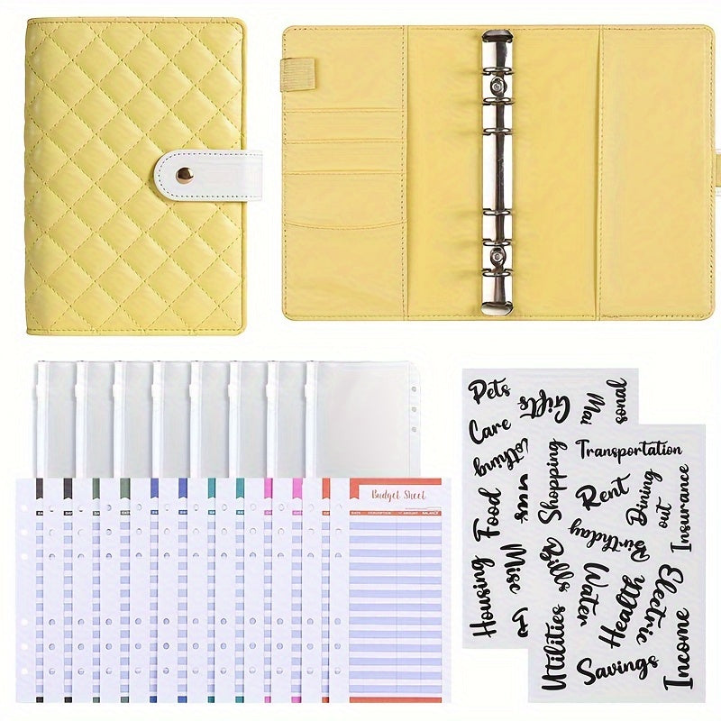 Bolony A6 Diamond-shaped Lattice Macarons Budget Binder For Cash Stuffing With Envelopes P Purple Blue Yellow Black White For Selection Monthly Saving Challenge Kit Budgeting Planner