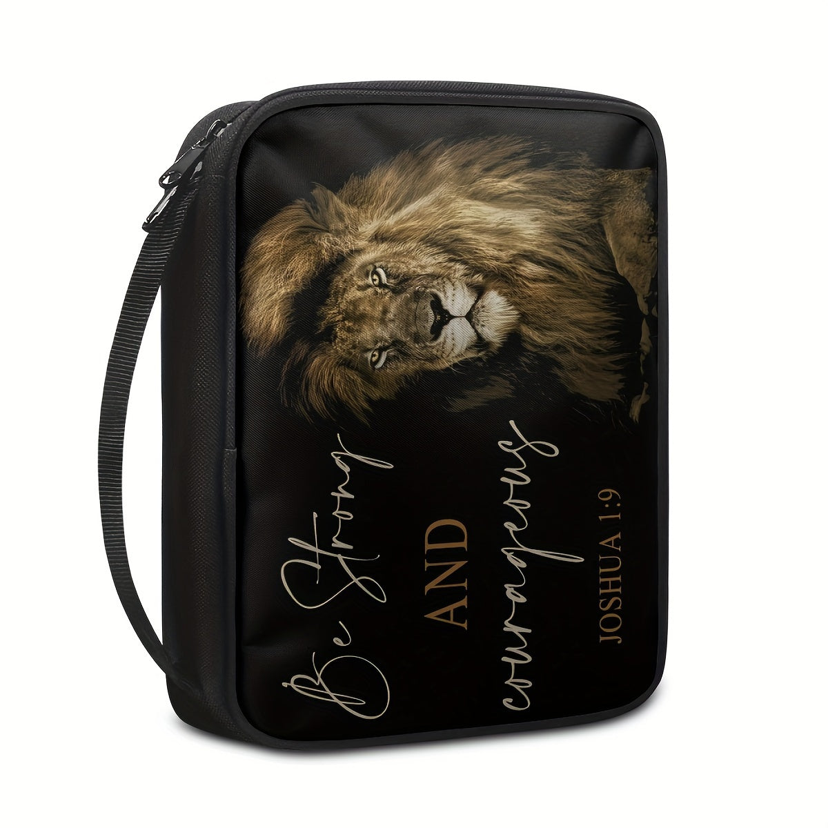 1pc Inspirational Lion Bible Tote Bag - "Let Your Faith Be Bigger Than Your Fear" Quote, Durable Polyester Bible Cover with Sturdy Handle,