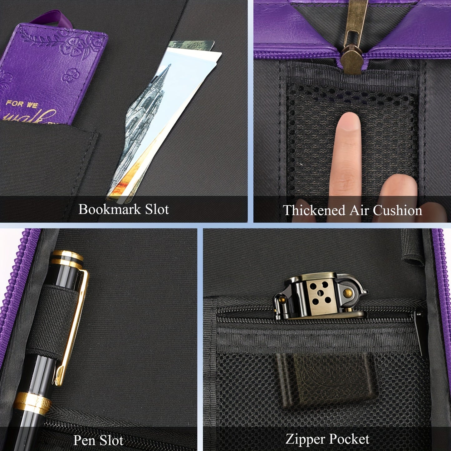 Extra Large Purple Bible Cover, Durable Faux Leather with Elegant Golden Embossed Scripture & Floral Design, Includes Matching Bookmark