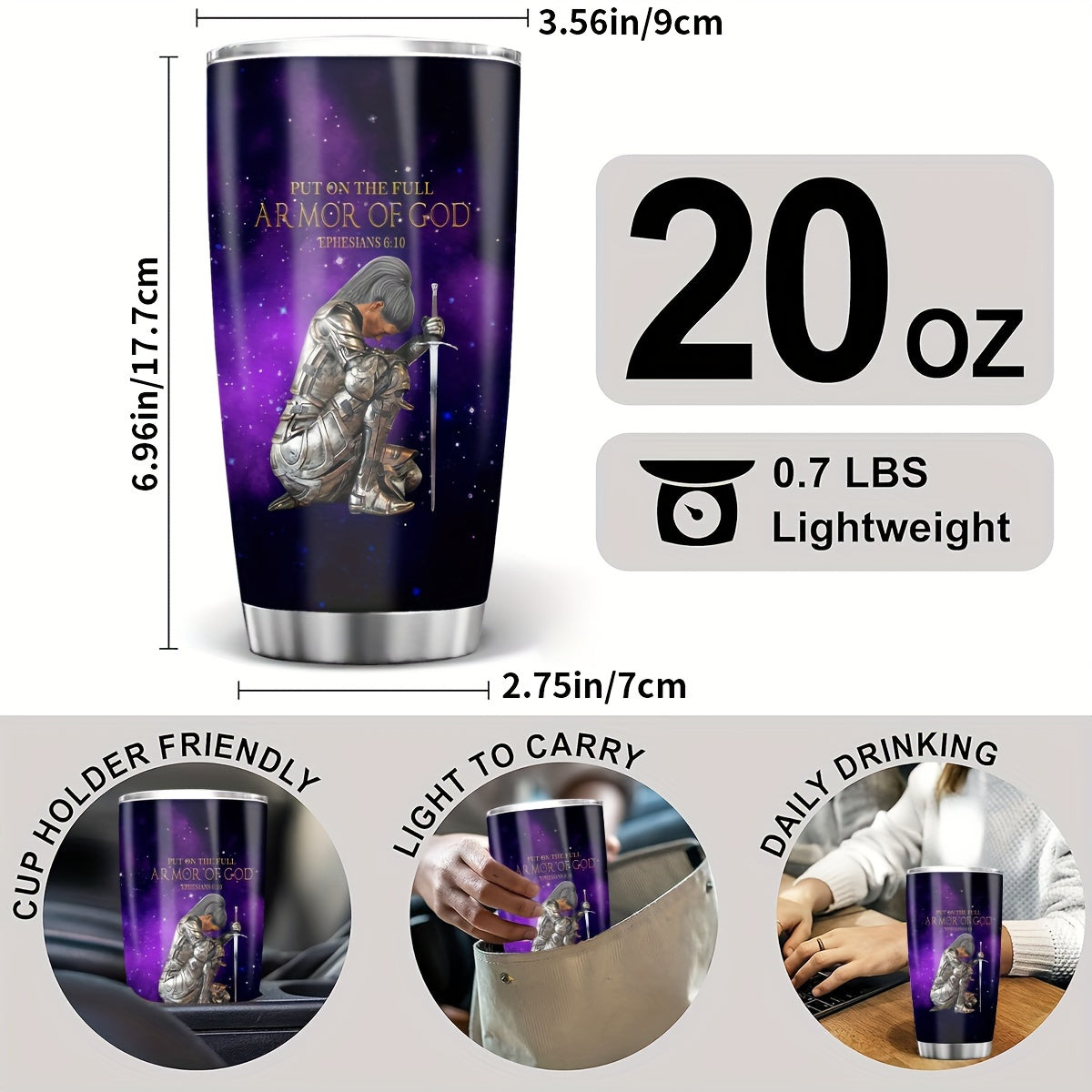 20oz Stainless Steel Tumbler - Woman Warrior of God Design