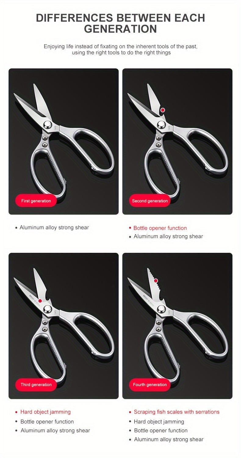 1 Pack Multi-Function Kitchen Scissors Heavy Duty Sharp, Stainless Steel,