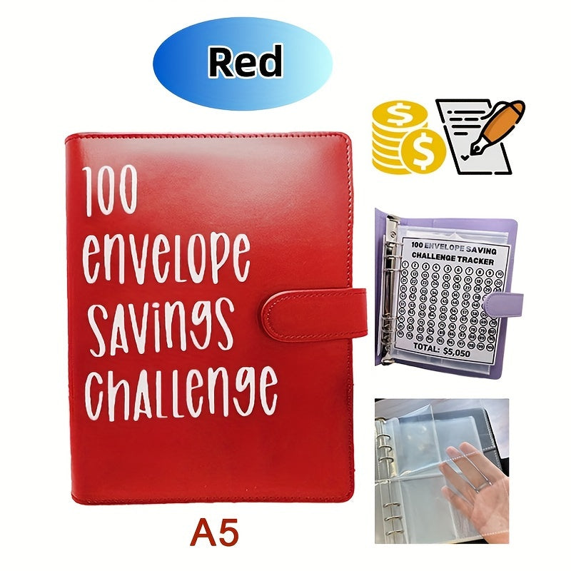 100 Envelopes Savings Challenge, Faux Leather Cover 100 Envelopes Challenge Binder
