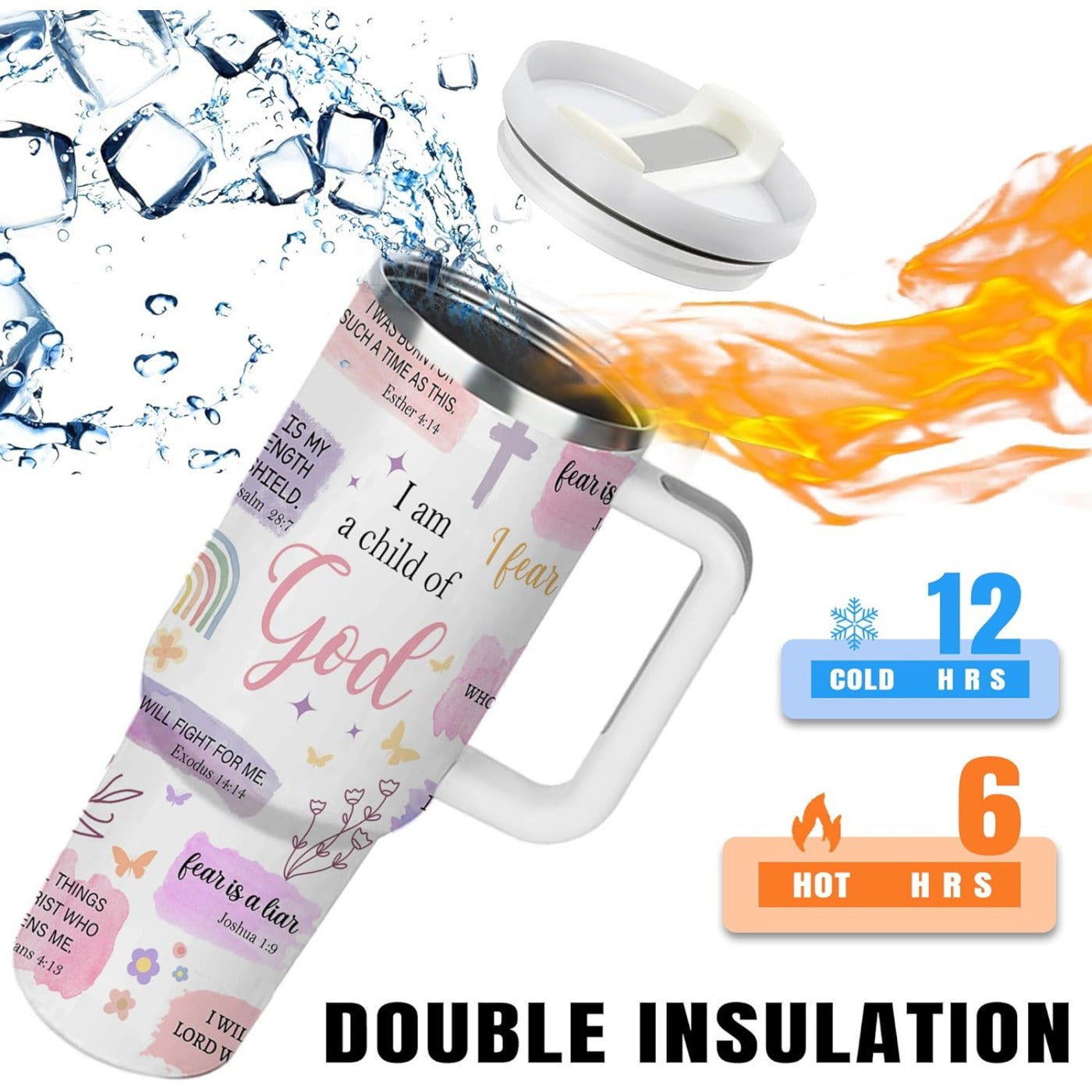 40 Oz Tumbler With Handle, With Inspirational Scriptures to Inspire Your Faith