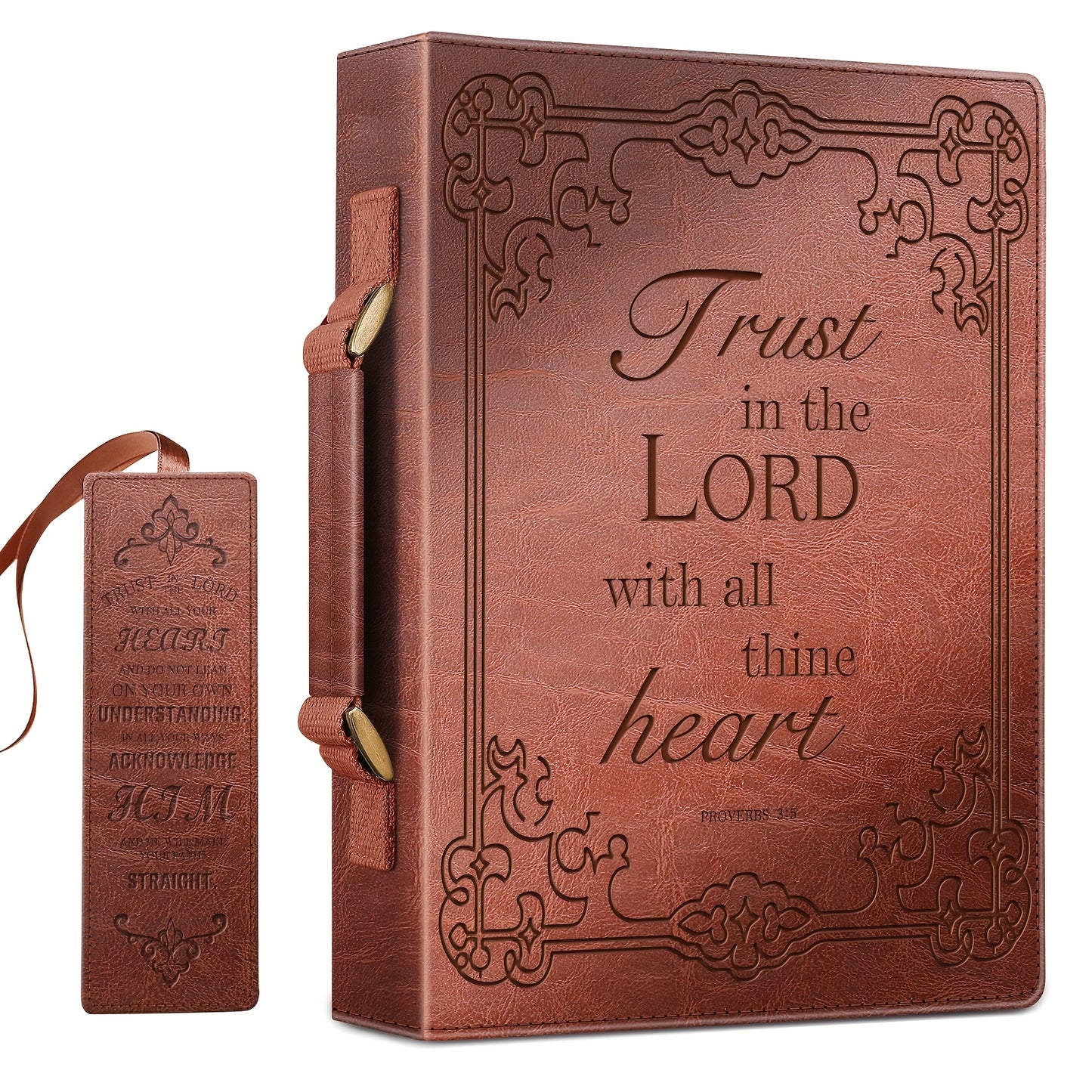 Faux Leather Large Classic Bible Cover - Carrying Book Case Church Bag with Handle - Gift for Women Lady Mother