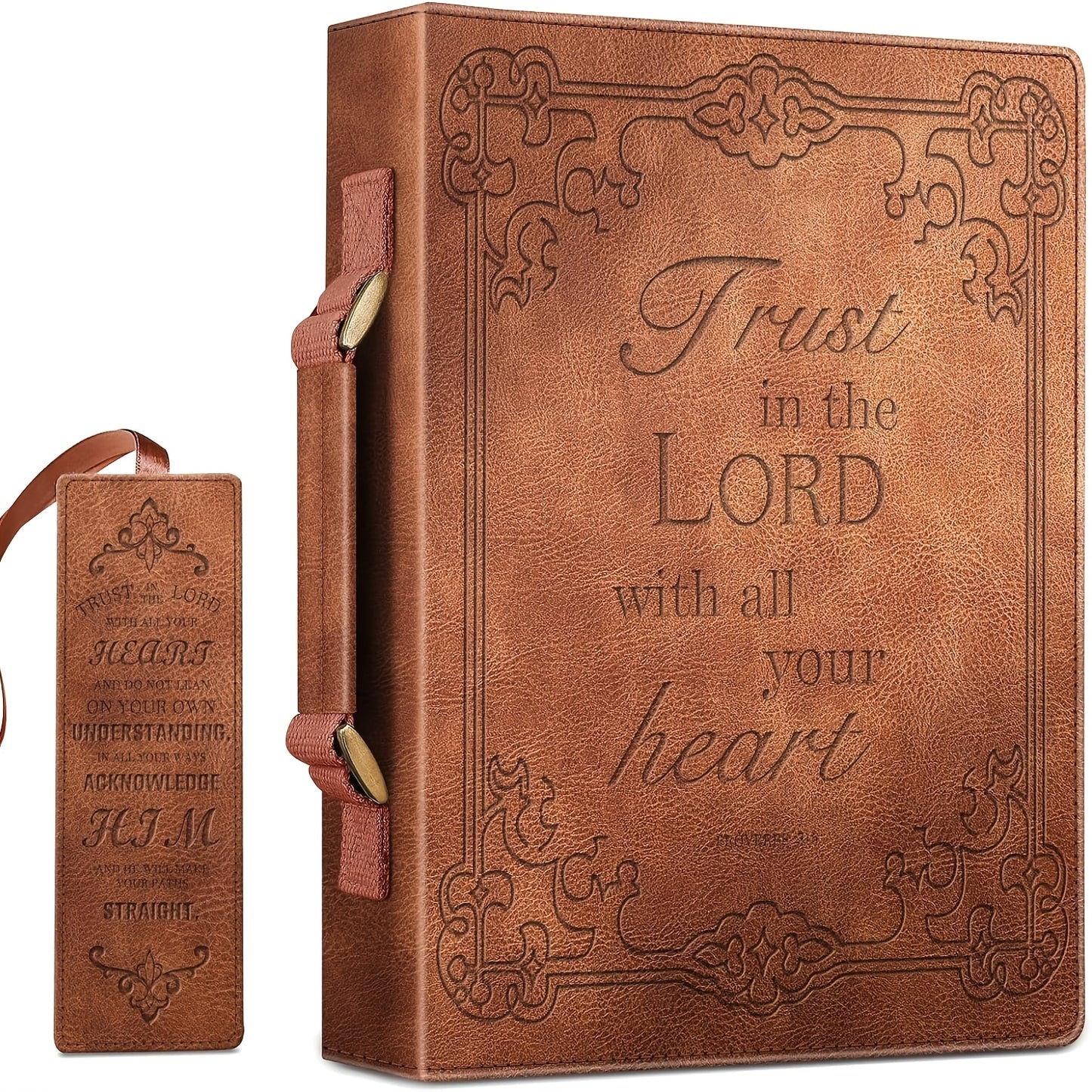 Faux Leather Large Classic Bible Cover - Carrying Book Case Church Bag with Handle - Gift for Women Lady Mother