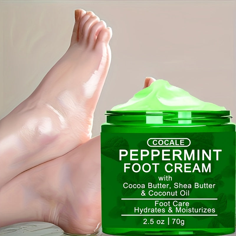 COCALE Peppermint Foot Cream with Shea Butter & Coconut Oil - Hydrates & Moisturizes Dry, Cracked Feet, Hands, Heels, Elbows - Alcohol-Free, Suitable for All Skin Types, 2.5oz